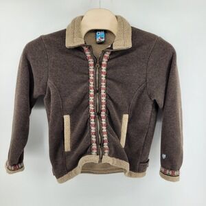 [READ] Alf Fleece Jacket Size Medium Fair Isle Trim Brown Made in USA Kuhl VTG